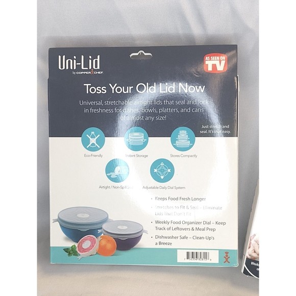 Uni-lid 6 Piece Set by Copper Chef As Seen on TV Unilids Stretchable Sealing Lid - Picture 4 of 5